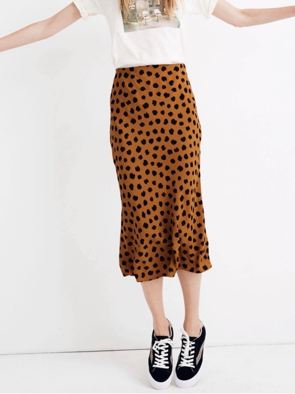 Madewell Mustard Polka Dot Midi Skirt